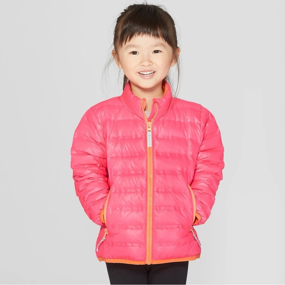 Cat & Jack Hot Pink Puffer Jacket with Peach Lining